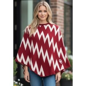 Emerson Street Oklahoma Sooners OU Knit Poncho Red White Chevron L/XL Peru